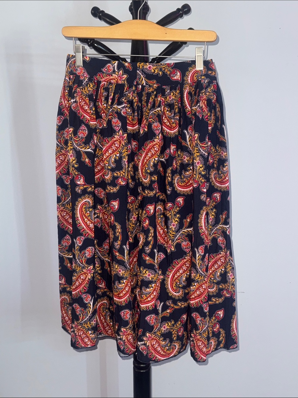Lefties Navy Paisley Midi Skirt with Red & Gold Accents 31